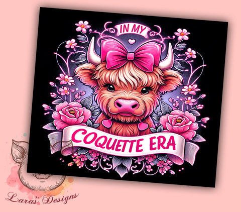 Coquette Highland Cow 20oz Tumbler Png, Straight & Tapered Tumbler Png, Floral Pink Bows Girly Tumbler Png, Digital Download PNG Sublimation Lara' s Designs 