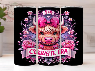 Coquette Highland Cow 20oz Tumbler Png, Straight & Tapered Tumbler Png, Floral Pink Bows Girly Tumbler Png, Digital Download PNG Sublimation Lara' s Designs 