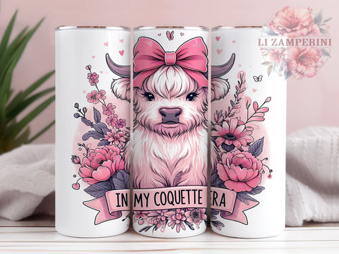 Coquette Highland Cow 20oz Tumbler Wrap PNG, Floral Pink Bows Girly Tumbler Png, Straight & Tapered Tumbler Wrap, Instant Digital Download Sublimation Li Zamperini 