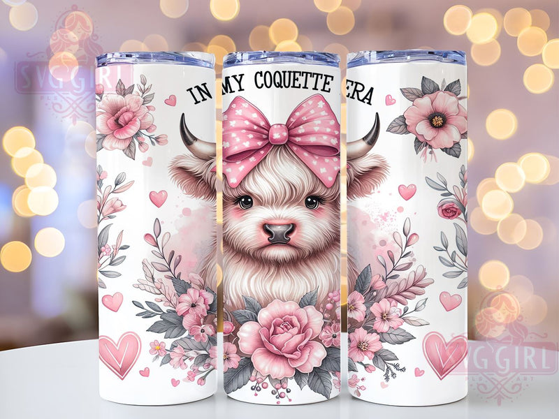 Coquette Highland Cow 20oz Tumbler Wrap Sublimation Design, Straight Tapered Tumbler Wrap, Floral Pink Bows Girly Tumbler Png, Instant Digital Download Sublimation SvggirlplusArt 