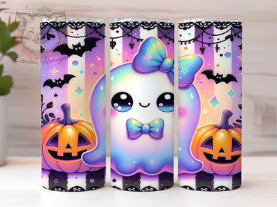 Coquette Holographic Ghost Halloween Tumbler, Holographic Halloween Wrap, Girly Spooky Season, Cute Ghost PNG, Pastel Halloween Design, 20OZ Tumbler Wrap, Glitter Ghost Sublimation Sublimation Lara' s Designs 