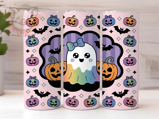 Coquette Holographic Ghost Halloween Tumbler, Holographic Halloween Wrap, Girly Spooky Season, Cute Ghost PNG, Pastel Halloween Design, 20OZ Tumbler Wrap, Glitter Ghost Sublimation Sublimation Lara' s Designs 
