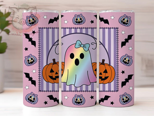 Coquette Holographic Ghost Halloween Tumbler, Holographic Halloween Wrap, Girly Spooky Season, Cute Ghost PNG, Pastel Halloween Design, 20OZ Tumbler Wrap, Glitter Ghost Sublimation Sublimation Lara' s Designs 