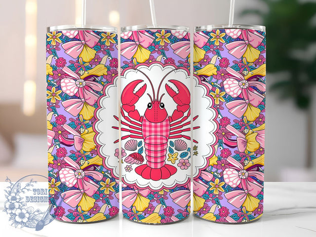 Coquette Lobster Art 20oz Tumbler Wrap, Lobster Motif, Coquette Style, Ocean Theme, Nautical Design, Whimsical Charm, Skinny Tumbler, Sublimation PNG Sublimation ToriDesigns 