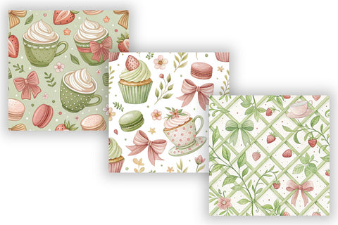Coquette Matcha Strawberry Digital Paper, Seamless Kawaii Pattern Bundle, Printable Scrapbook Paper, Pastel Green Pink Design Collection Digital Pattern FloridPrintables 
