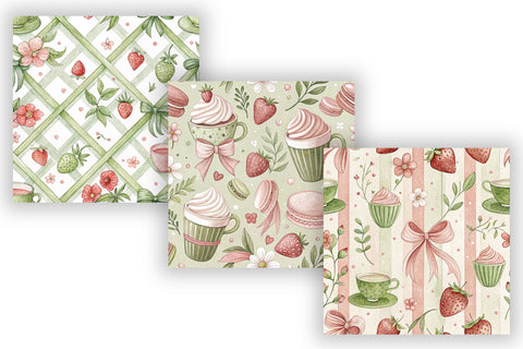 Coquette Matcha Strawberry Digital Paper, Seamless Kawaii Pattern Bundle, Printable Scrapbook Paper, Pastel Green Pink Design Collection Digital Pattern FloridPrintables 
