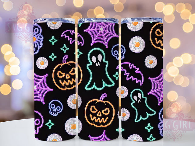 Coquette Neon Cute Girly Halloween Ghost Tumbler, Spooky Season Wrap, Cute Halloween Cup, Kawaii Ghost Design, 20Oz Sublimation Wrap, Bright Aesthetic Drinkware, Girly Halloween Tumbler Sublimation SvggirlplusArt 