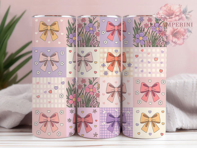 Coquette Pastel Bow Patchwork Tumbler Wrap, Pastel Bows, Floral Theme, Girly Style, Cute Design, Tumbler Wrap, Sublimation Design Sublimation Li Zamperini 