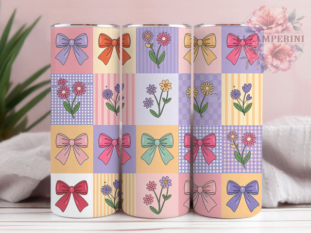 Coquette Pastel Bow Patchwork Tumbler Wrap, Pastel Bows, Floral Theme, Girly Style, Cute Design, Tumbler Wrap, Sublimation Design Sublimation Li Zamperini 
