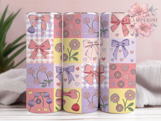 Coquette Pastel Bow Patchwork Tumbler Wrap, Pastel Bows, Floral Theme, Girly Style, Cute Design, Tumbler Wrap, Sublimation Design Sublimation Li Zamperini 