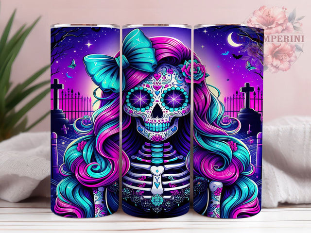 Coquette Pastel Cute Skeleton Halloween Tumbler, Cute Spooky Wrap, Halloween Bow Design, 20Oz Skinny Tumbler, Girly Goth Sublimation, Pastel Skeleton Drinkware, Creepy Cute Tumbler Sublimation Li Zamperini 