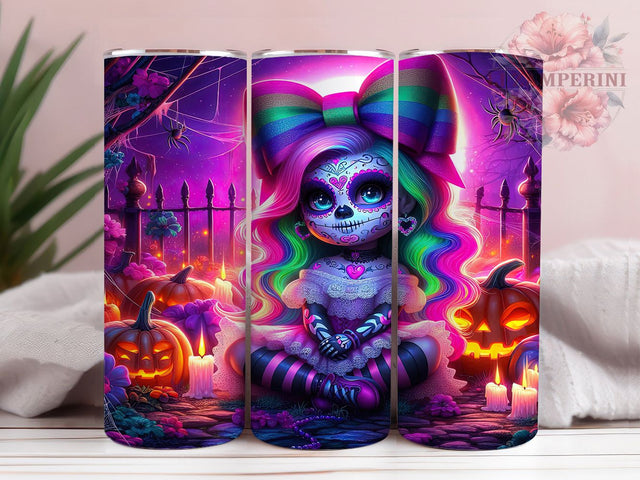 Coquette Pastel Cute Skeleton Halloween Tumbler, Cute Spooky Wrap, Halloween Bow Design, 20Oz Skinny Tumbler, Girly Goth Sublimation, Pastel Skeleton Drinkware, Creepy Cute Tumbler Sublimation Li Zamperini 