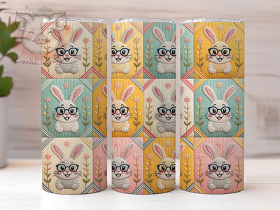 Coquette Patchwork Bunny 20oz Tumbler, Patchwork Quilt, Pearl Glasses, Rabbit Theme, 20oz Wrap, Sublimation Design, PNG File Sublimation Lara' s Designs 