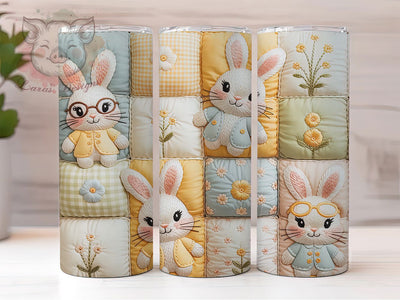 Coquette Patchwork Bunny 20oz Tumbler, Patchwork Quilt, Pearl Glasses, Rabbit Theme, 20oz Wrap, Sublimation Design, PNG File Sublimation Lara' s Designs 