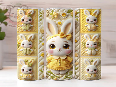 Coquette Patchwork Bunny 20oz Tumbler, Patchwork Quilt, Pearl Glasses, Rabbit Theme, 20oz Wrap, Sublimation Design, PNG File Sublimation Lara' s Designs 
