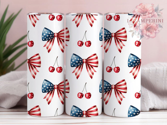 Coquette Patriotic July Pattern 20oz Tumbler Wrap, 4th of July, Patriotic Elements, American Theme, Repeating Pattern, 20oz Tumbler Wrap, Sublimation PNG Sublimation Li Zamperini 