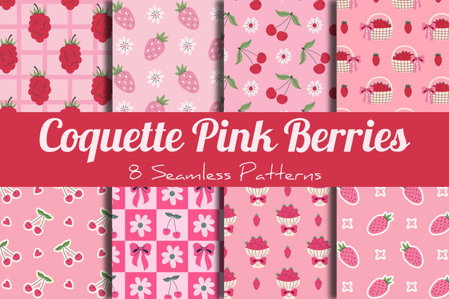 Coquette Pink Berries Seamless Patterns & Digital Papers Digital Pattern Rin Green 