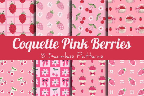 Coquette Pink Berries Seamless Patterns & Digital Papers Digital Pattern Rin Green 