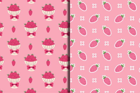 Coquette Pink Berries Seamless Patterns & Digital Papers Digital Pattern Rin Green 