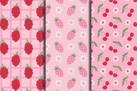 Coquette Pink Berries Seamless Patterns & Digital Papers Digital Pattern Rin Green 