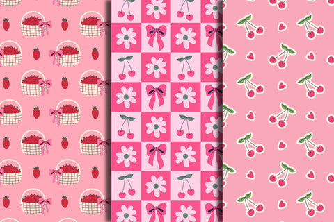 Coquette Pink Berries Seamless Patterns & Digital Papers Digital Pattern Rin Green 