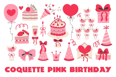 Coquette Pink Birthday PNG Clipart Sublimation Rin Green 
