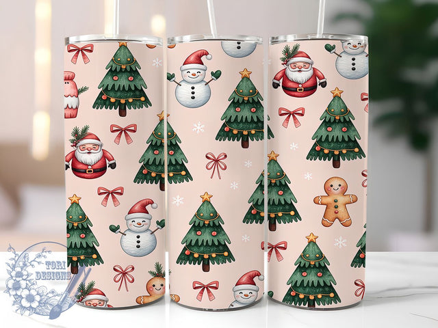 Coquette Pink Bow Christmas Tumbler, Pink Bows Wrap, Santa Gingerbread Design, Sublimation Cup, 20oz Skinny Tumbler, Cute Holiday Drinkware, Pretty Christmas Style Sublimation ToriDesigns 