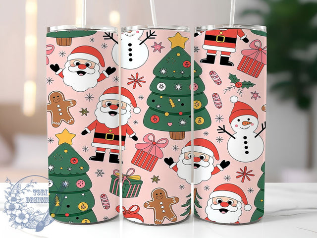 Coquette Pink Bow Christmas Tumbler, Pink Bows Wrap, Santa Gingerbread Design, Sublimation Cup, 20oz Skinny Tumbler, Cute Holiday Drinkware, Pretty Christmas Style Sublimation ToriDesigns 