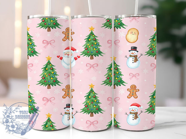 Coquette Pink Bow Christmas Tumbler, Pink Bows Wrap, Santa Gingerbread Design, Sublimation Cup, 20oz Skinny Tumbler, Cute Holiday Drinkware, Pretty Christmas Style Sublimation ToriDesigns 