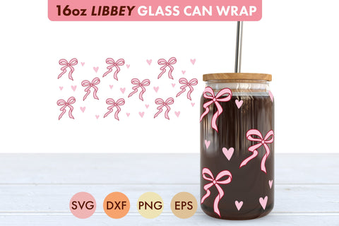 Coquette Pink Bow SVG PNG 16 oz Libbey Glass Can Wrap SVG Freeling Design House 