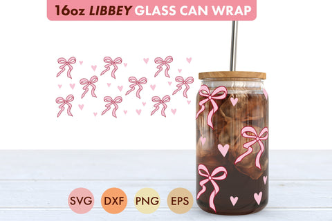 Coquette Pink Bow SVG PNG 16 oz Libbey Glass Can Wrap SVG Freeling Design House 