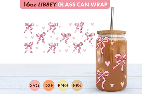 Coquette Pink Bow SVG PNG 16 oz Libbey Glass Can Wrap SVG Freeling Design House 