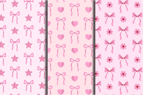 Coquette Pink Bows Seamless Patterns & Digital Papers Digital Pattern Rin Green 