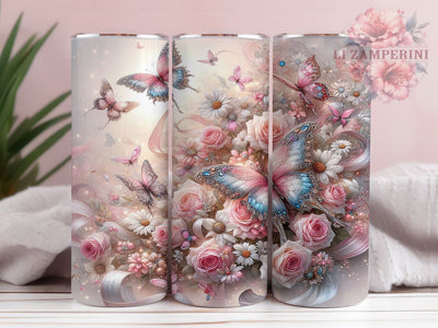 Coquette Pink Butterfly Tumbler, Butterfly Design, Pink Bow, Cute Wrap, Sublimation Art, 20oz Tumbler, Stylish Theme Sublimation Li Zamperini 