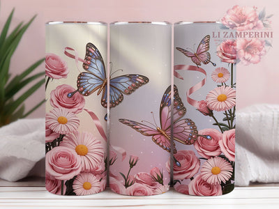 Coquette Pink Butterfly Tumbler, Butterfly Design, Pink Bow, Cute Wrap, Sublimation Art, 20oz Tumbler, Stylish Theme Sublimation Li Zamperini 