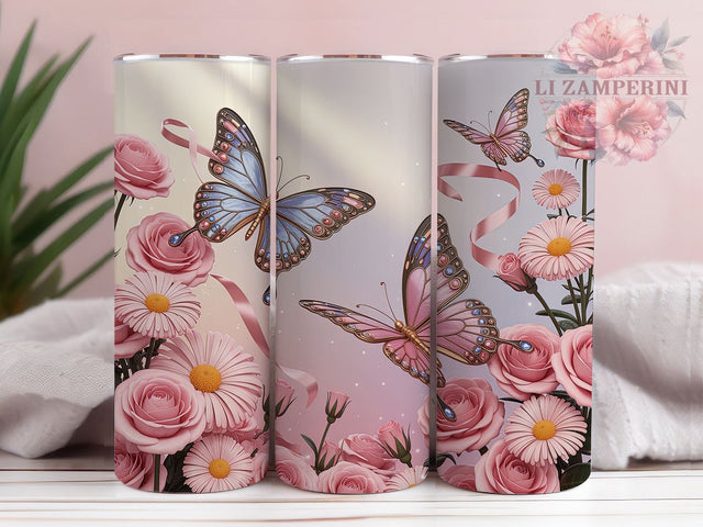 Coquette Pink Butterfly Tumbler, Butterfly Design, Pink Bow, Cute Wrap, Sublimation Art, 20oz Tumbler, Stylish Theme Sublimation Li Zamperini 