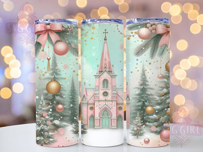 Coquette Pink Christmas Church Tumbler, Coquette Holiday Design, Elegant Festive Art, Romantic Christmas Graphic, Chic Holiday Pattern, 20oz Tumbler, Sublimation Design Sublimation SvggirlplusArt 