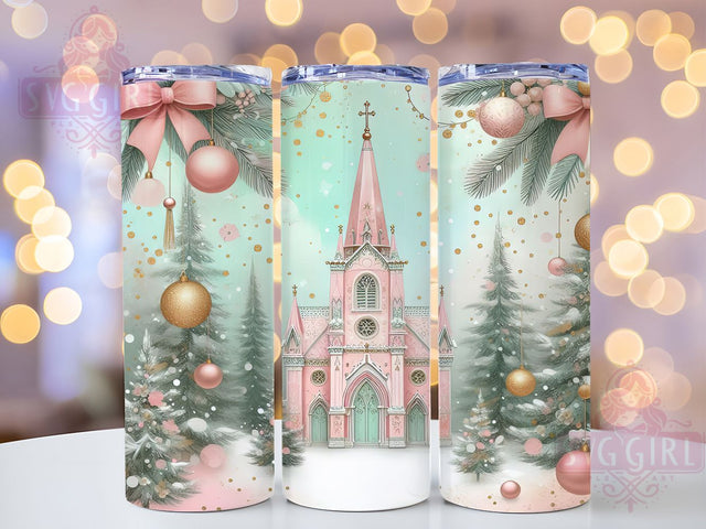 Coquette Pink Christmas Church Tumbler, Coquette Holiday Design, Elegant Festive Art, Romantic Christmas Graphic, Chic Holiday Pattern, 20oz Tumbler, Sublimation Design Sublimation SvggirlplusArt 
