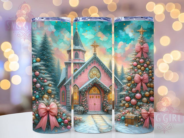 Coquette Pink Christmas Church Tumbler, Coquette Holiday Design, Elegant Festive Art, Romantic Christmas Graphic, Chic Holiday Pattern, 20oz Tumbler, Sublimation Design Sublimation SvggirlplusArt 