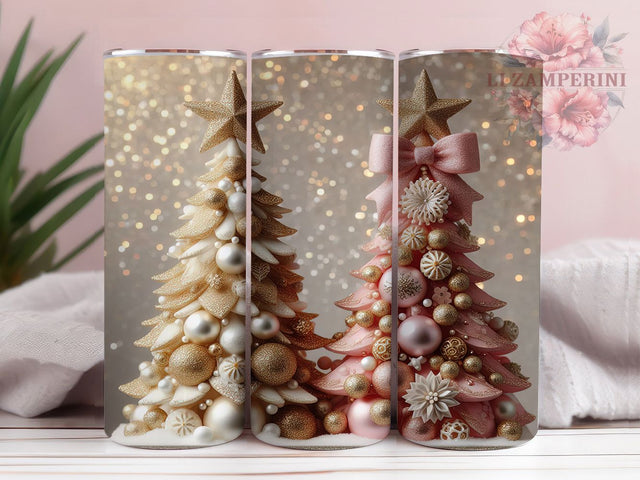 Coquette Pink Christmas Tumbler, Pink and Gold Tree Wrap, Glitter Holiday Sublimation Design, Festive Bow Cup, 20Oz Skinny Tumbler Wrap, Winter Snowflake Mug, Elegant Xmas Design Sublimation Li Zamperini 
