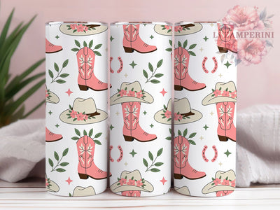 Coquette Pink Cowgirl Tumbler, Pastel Pink, Western Hat, Coquette Style, Sublimation Art, 20oz Tumbler, Stylish Theme Sublimation Li Zamperini 