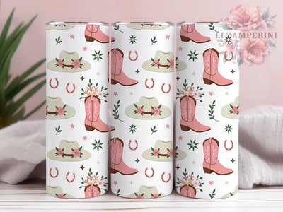 Coquette Pink Cowgirl Tumbler, Pastel Pink, Western Hat, Coquette Style, Sublimation Art, 20oz Tumbler, Stylish Theme Sublimation Li Zamperini 