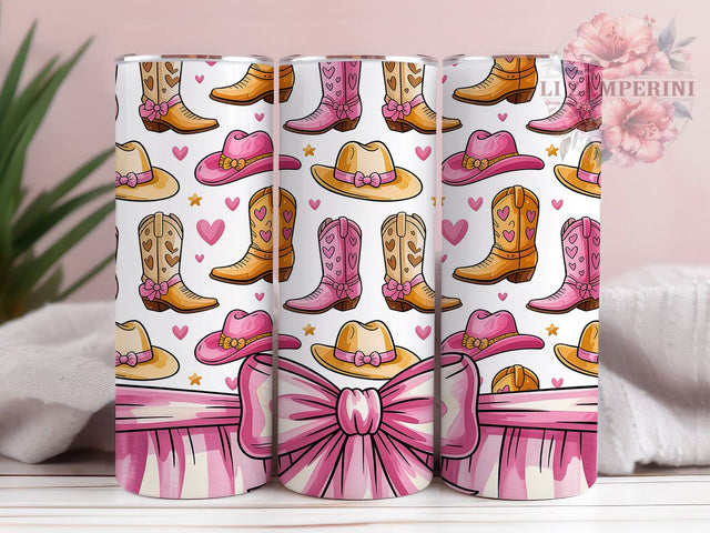 Coquette Pink Cowgirl Tumbler, Pink Western Pattern, Girly Rodeo Design, 20Oz Sublimation Wrap, Feminine Cowgirl Art, Stylish Country Texture, Tumbler Sublimation Sublimation Li Zamperini 