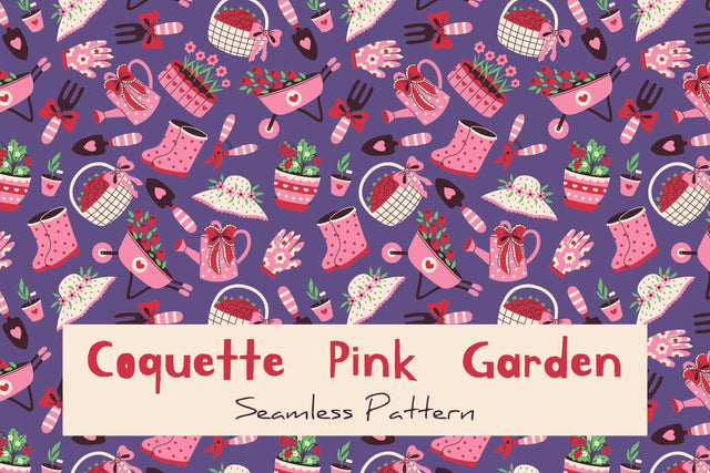 Coquette Pink Garden Seamless Pattern & Digital Paper Digital Pattern Rin Green 