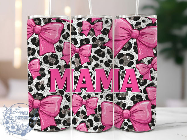 Coquette Pink Glitter Mama Tumbler, Pink Glitter Tumbler, Leopard Print Tumbler, Mama Tumbler Wrap, Bow Tumbler Design, 20oz Skinny Tumbler Wrap, Animal Print Sublimation Sublimation ToriDesigns 