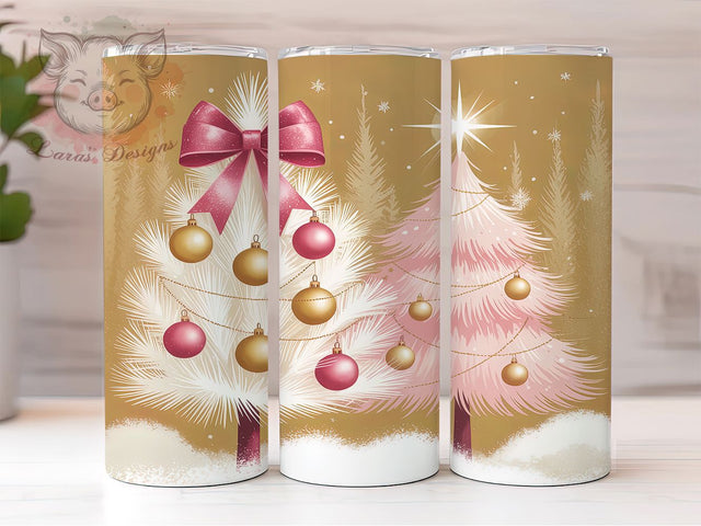 Coquette Pink Gold Christmas Tumbler, Pink And Gold Tree Wrap, Glitter Holiday Mug, Snowflake Sublimation Design, Festive Drinkware, Cute Winter Gift, Bow Christmas Cup Sublimation Lara' s Designs 