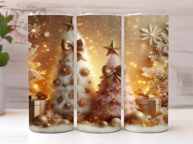 Coquette Pink Gold Christmas Tumbler, Pink And Gold Tree Wrap, Glitter Holiday Mug, Snowflake Sublimation Design, Festive Drinkware, Cute Winter Gift, Bow Christmas Cup Sublimation Lara' s Designs 