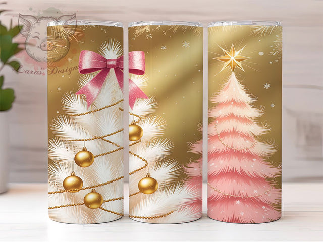 Coquette Pink Gold Christmas Tumbler, Pink And Gold Tree Wrap, Glitter Holiday Mug, Snowflake Sublimation Design, Festive Drinkware, Cute Winter Gift, Bow Christmas Cup Sublimation Lara' s Designs 