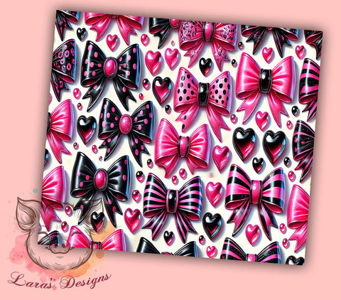 Coquette Pink Heart 20oz Tumbler, Coquette Style Tumbler, 20oz Sublimation Wrap, Heart Pattern Tumbler, Cute Pink Tumbler, Valentine’s Day Gift, Girly Tumbler Wrap Sublimation Lara' s Designs 