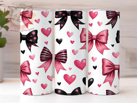Coquette Pink Heart 20oz Tumbler, Coquette Style Tumbler, 20oz Sublimation Wrap, Heart Pattern Tumbler, Cute Pink Tumbler, Valentine’s Day Gift, Girly Tumbler Wrap Sublimation Lara' s Designs 